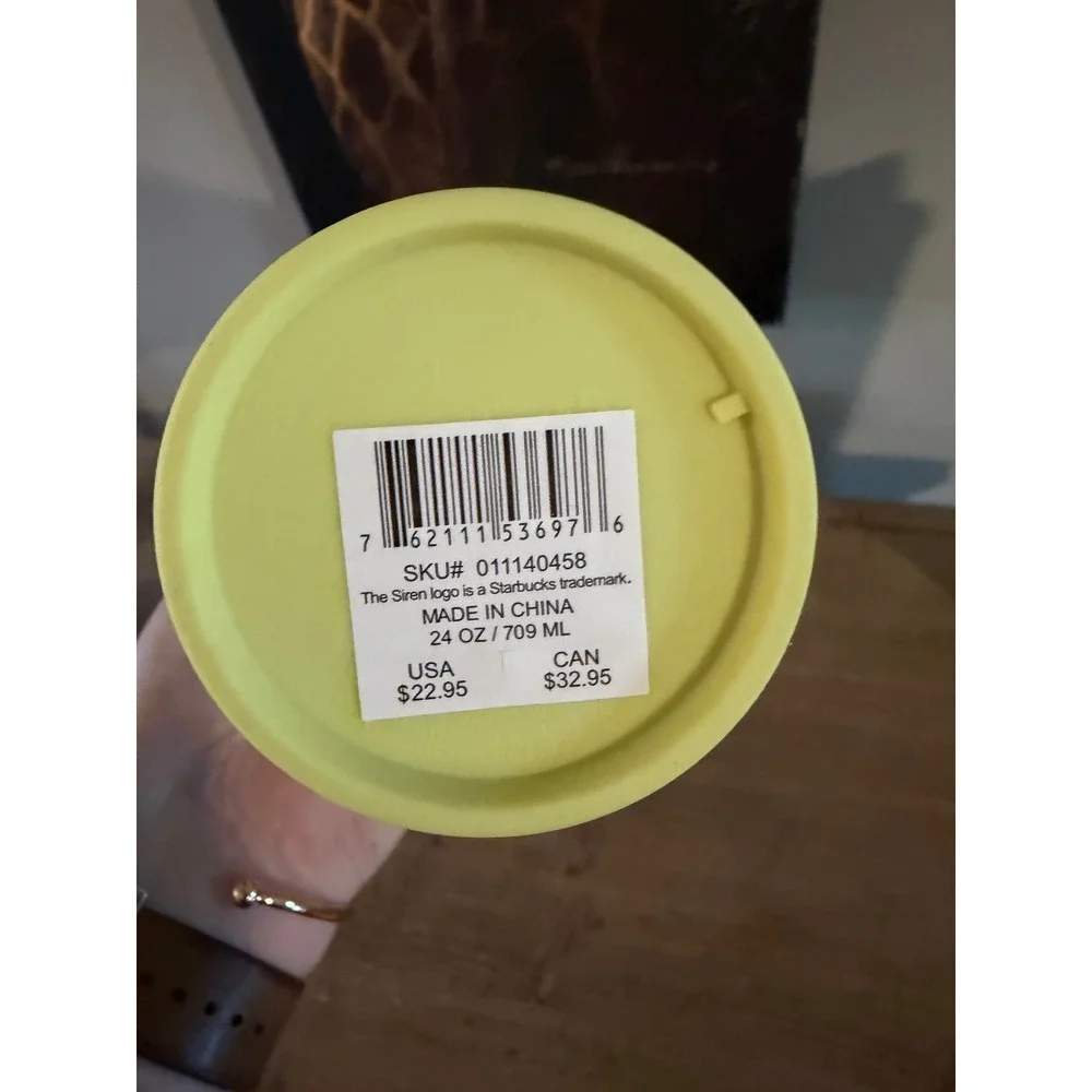 Starbucks Neon Lime‎ Yellow Grid Textured Matte Tumbler Cold Cup 24oz 011140458
